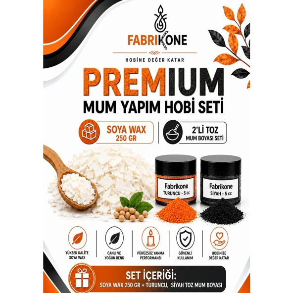 Premium Mum Yapım Hobi Seti - Soya Wax 250 gr - 2'li Toz Mum Boyası Seti - Turuncu, Siyah BKFABSW2502TS ürün görseli 1