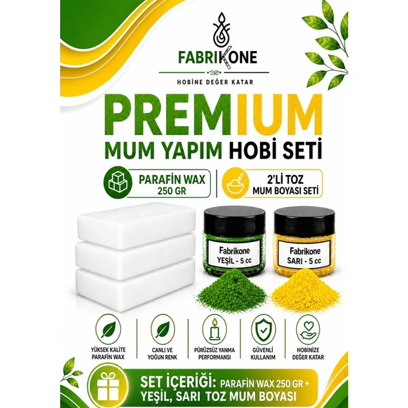 Premium Mum Yapım Hobi Seti - Parafin Wax 250 gr - 2'li Toz Mum Boyası Seti - Yeşil, Sarı BKFABPW2502YSR ürün görseli 1
