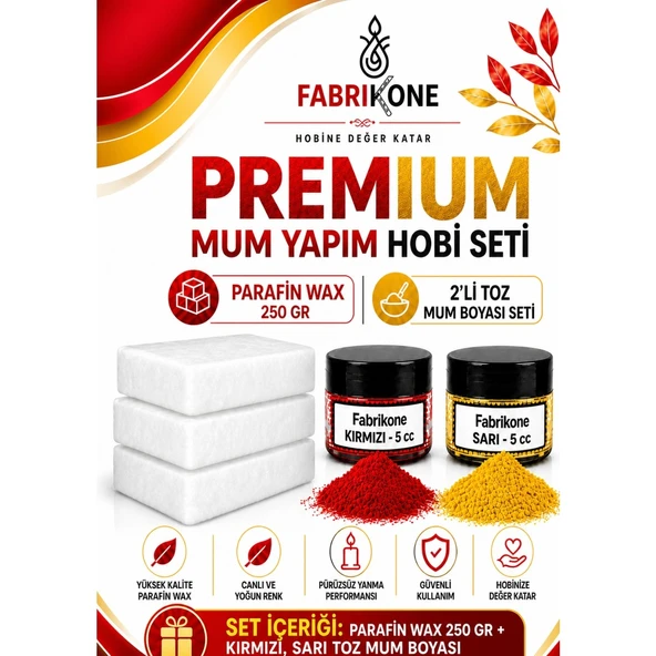 Premium Mum Yapım Hobi Seti - Parafin Wax 250 gr - 2'li Toz Mum Boyası Seti - Kırmızı, Sarı BKFABPW2502KSR ürün görseli 1