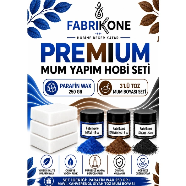 Premium Mum Yapım Hobi Seti - Parafin Wax 250 gr - 3'lü Toz Mum Boyası Seti - Mavi, Kahverengi, Siyah BKFABPW2503MKHS ürün görseli 1