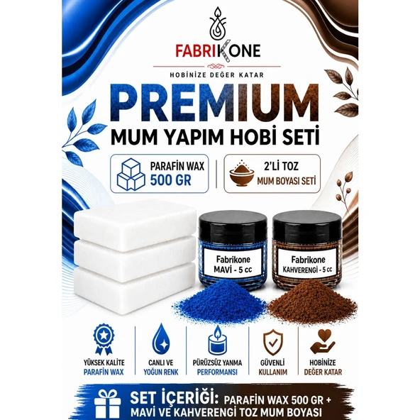 Premium Mum Yapım Hobi Seti - Parafin Wax 500 gr - 2'li Toz Mum Boyası Seti - Mavi, Kahverengi BKFABPW5002MKH ürün görseli 1