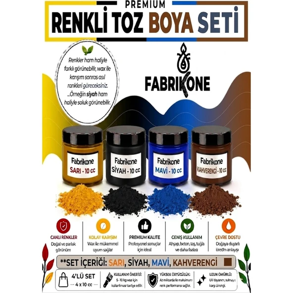 Toz Mum Boyası Seti 10 cc 4’lü – Soya & Parafin Wax Için – Sarı, Siyah, Mavi, Kahverengi BKFAB4SRSMKH10G ürün görseli 1