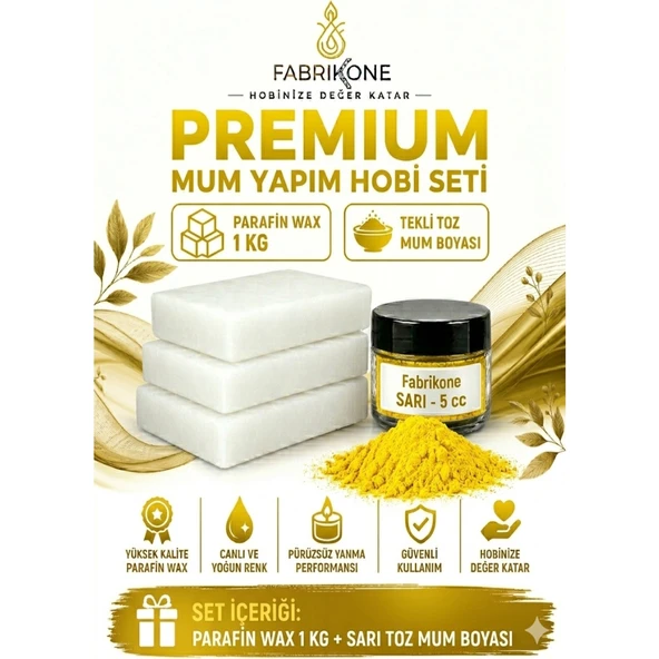 Premium Mum Yapım Hobi Seti - Parafin Wax 1 kg - Tekli Toz Mum Boyası - Sarı BKFABPW1KG1SR ürün görseli 1