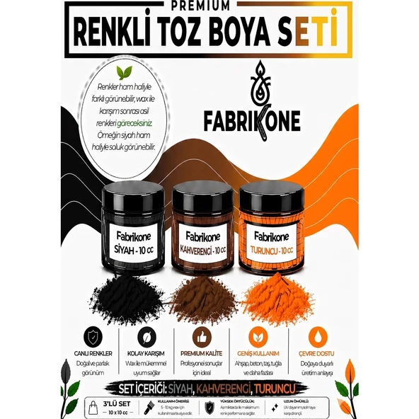 3'lü Set Premium Parafin Soya Wax Toz Mum Boyası Hobi Seti - 10 cc (Siyah, Kahverengi, Turuncu) BKFAB3SKHT10G ürün görseli 1