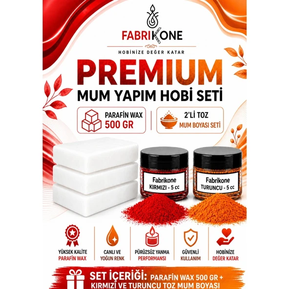 Premium Mum Yapım Hobi Seti - Parafin Wax 500 gr - 2'li Toz Mum Boyası Seti - Kırmızı, Turuncu BKFABPW5002KT ürün görseli 1