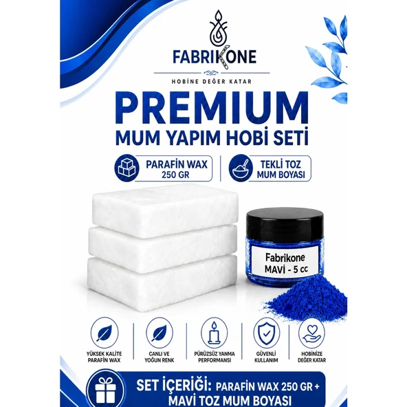Premium Mum Yapım Hobi Seti - Parafin Wax 250 gr - Tekli Toz Mum Boyası - Mavi BKFABPW2501M ürün görseli 1