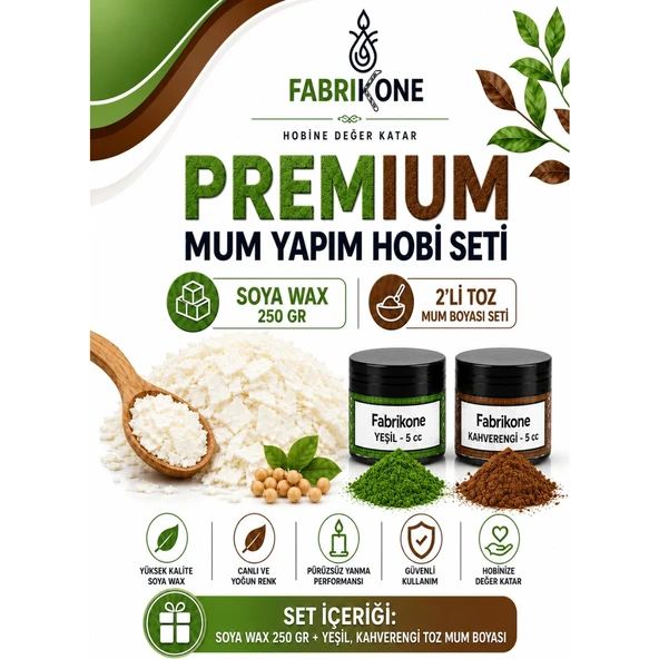 Premium Mum Yapım Hobi Seti - Soya Wax 250 gr - 2'li Toz Mum Boyası Seti - Yeşil, Kahverengi BKFABSW2502YKH ürün görseli 1
