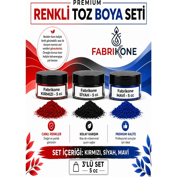 3'lü Set Premium Parafin Soya Wax Toz Mum Boyası Hobi Seti - 5 cc (Kırmızı, Siyah, Mavi) BKFAB3KSM5G ürün görseli 1