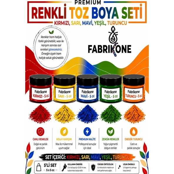 5'li Set Premium Parafin Soya Wax Toz Mum Boyası Hobi Seti - 5 cc (Kırmızı, Sarı, Mavi, Yeşil, Turuncu) BKFAB5KSRMYT5G ürün görseli 1