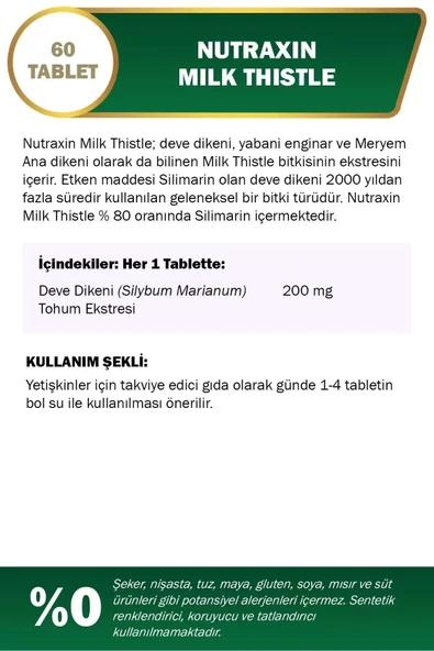 Nutraxin Milk Thistle 60 Tablet - Resim 2
