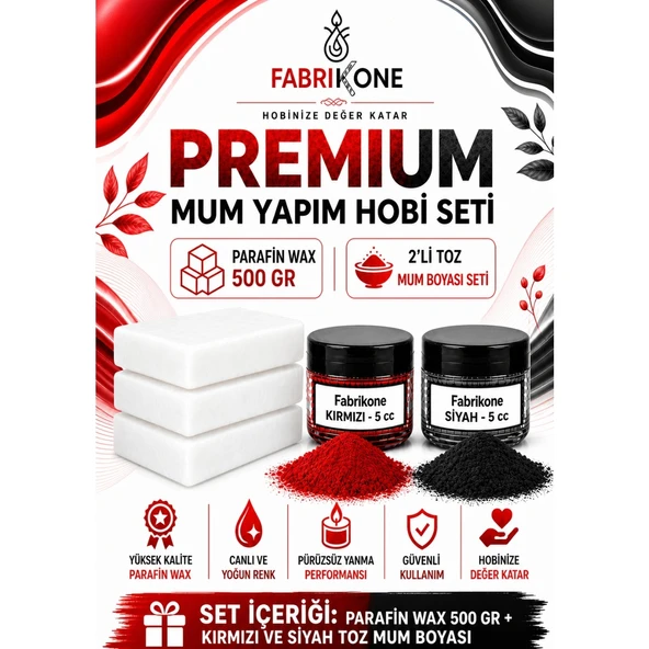Premium Mum Yapım Hobi Seti - Parafin Wax 500 gr - 2'li Toz Mum Boyası Seti - Kırmızı, Siyah BKFABPW5002KS ürün görseli 1