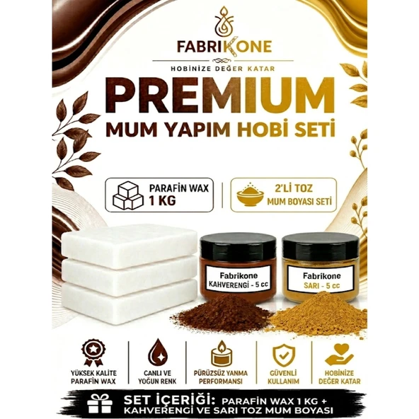 Premium Mum Yapım Hobi Seti - Parafin Wax 1 kg - 2'li Toz Mum Boyası Seti - Kahverengi, Sarı BKFABPW1KG2KHSR ürün görseli 1