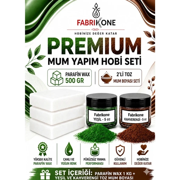 Premium Mum Yapım Hobi Seti - Parafin Wax 1 kg - 2'li Toz Mum Boyası Seti - Yeşil, Kahverengi BKFABPW1KG2YKH ürün görseli 1