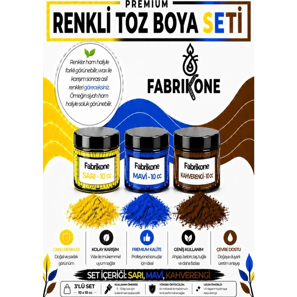 3'lü Set Premium Parafin Soya Wax Toz Mum Boyası Hobi Seti - 10 cc (Sarı, Mavi, Kahverengi) BKFAB3SRMKH10G ürün görseli 1