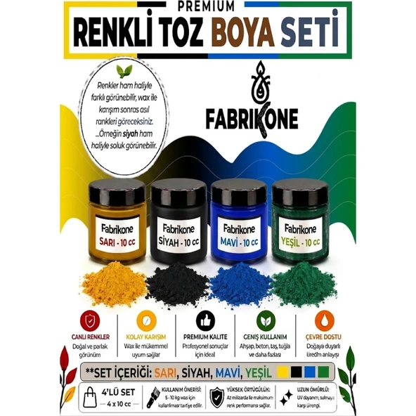 Toz Mum Boyası Seti 10 cc 4’lü – Soya & Parafin Wax Için – Sarı, Siyah, Mavi, Yeşil BKFAB4SRSMY10G ürün görseli 1
