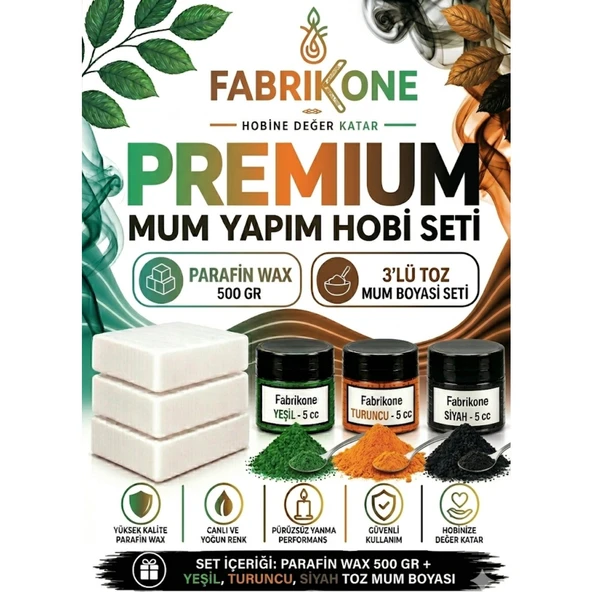 Premium Mum Yapım Hobi Seti - Parafin Wax 500 gr - 3'lü Toz Mum Boyası Seti - Yeşil, Turuncu, Siyah BKFABPW5003YTS ürün görseli 1
