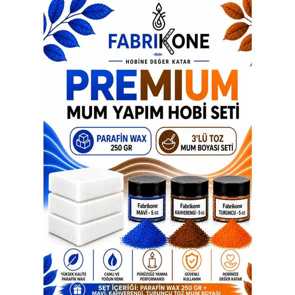 Premium Mum Yapım Hobi Seti - Parafin Wax 250 gr - 3'lü Toz Mum Boyası Seti - Mavi, Kahverengi, Turuncu BKFABPW2503MKHT ürün görseli 1