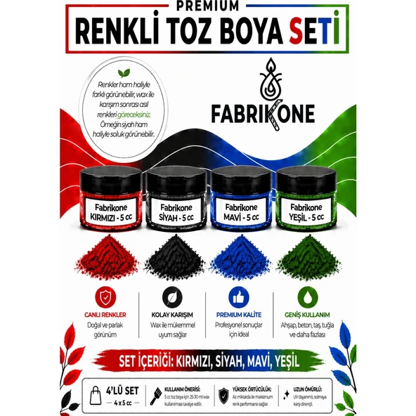 4'lü Set Premium Parafin Soya Wax Toz Mum Boyası Hobi Seti - 5 cc (Kırmızı, Siyah, Mavi, Yeşil) BKFAB4KSMY5G ürün görseli 1