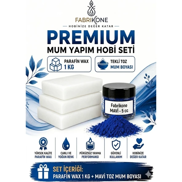 Premium Mum Yapım Hobi Seti - Parafin Wax 1 kg - Tekli Toz Mum Boyası - Mavi BKFABPW1KG1M ürün görseli 1