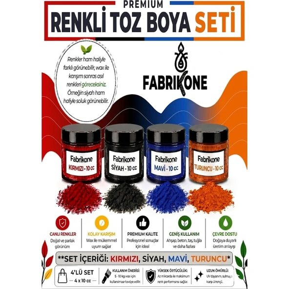 Toz Mum Boyası Seti 10 cc 4’lü – Soya & Parafin Wax Için – Kırmızı, Siyah, Mavi, Turuncu BKFAB4KSMT10G ürün görseli 1