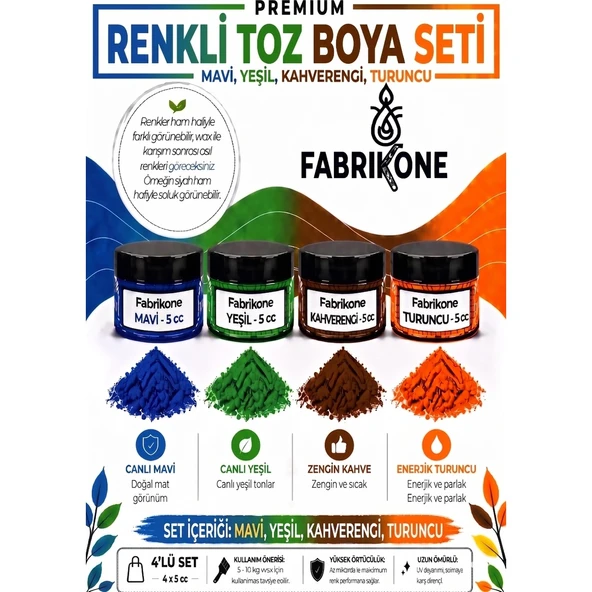 4'lü Set Premium Parafin Soya Wax Toz Mum Boyası Hobi Seti - 5 cc (Mavi, Yeşil, Kahverengi, Turuncu) BKFAB4MYKHT5G ürün görseli 1