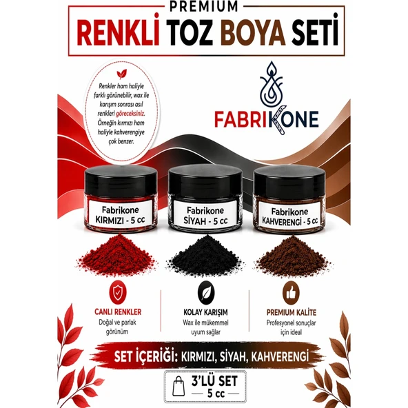 3'lü Set Premium Parafin Soya Wax Toz Mum Boyası Hobi Seti - 5 cc (Kırmızı, Siyah, Kahverengi) BKFAB3KSKH5G ürün görseli 1