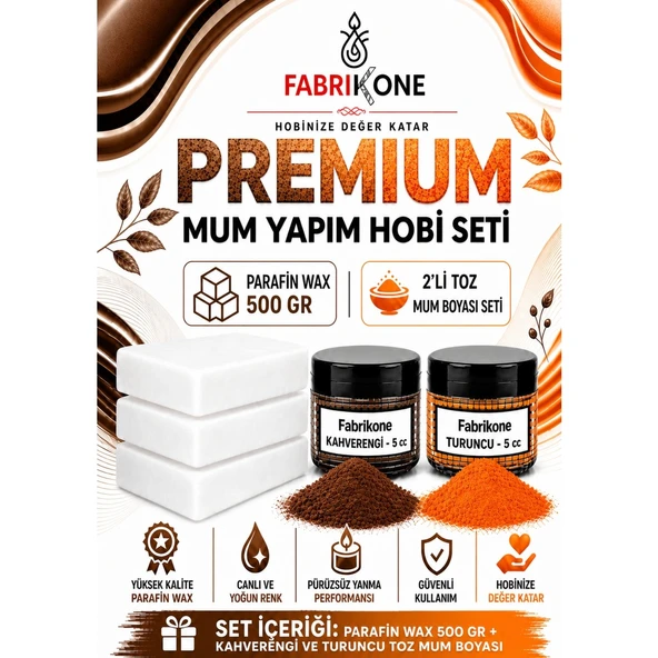 Premium Mum Yapım Hobi Seti - Parafin Wax 500 gr - 2'li Toz Mum Boyası Seti - Kahverengi, Turuncu BKFABPW5002KHT ürün görseli 1