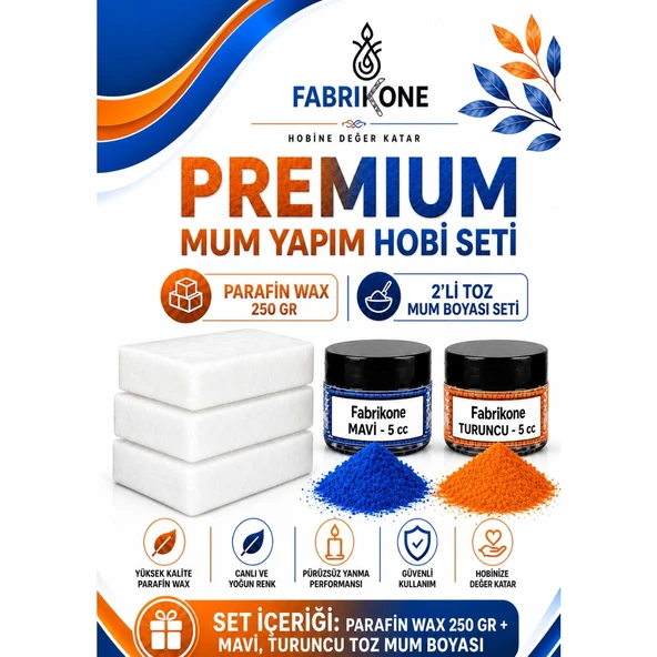 Premium Mum Yapım Hobi Seti - Parafin Wax 250 gr - 2'li Toz Mum Boyası Seti - Mavi, Turuncu BKFABPW2502MT ürün görseli 1