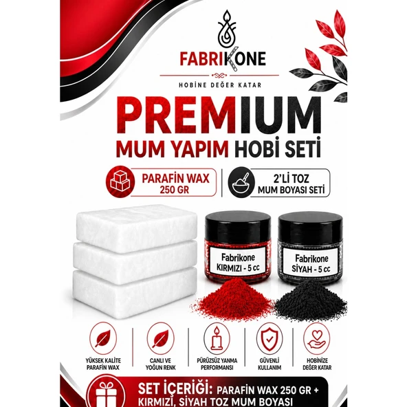 Premium Mum Yapım Hobi Seti - Parafin Wax 250 gr - 2'li Toz Mum Boyası Seti - Kırmızı, Siyah BKFABPW2502KS ürün görseli 1