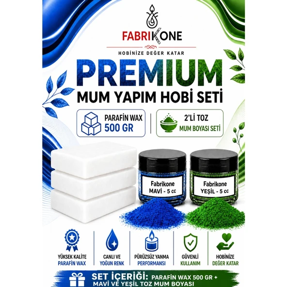 Premium Mum Yapım Hobi Seti - Parafin Wax 500 gr - 2'li Toz Mum Boyası Seti - Mavi, Yeşil BKFABPW5002MY ürün görseli 1