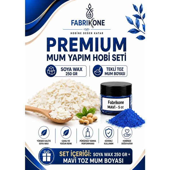 Premium Mum Yapım Hobi Seti - Soya Wax 250 gr - Tekli Toz Mum Boyası - Mavi BKFABSW2501M ürün görseli 1