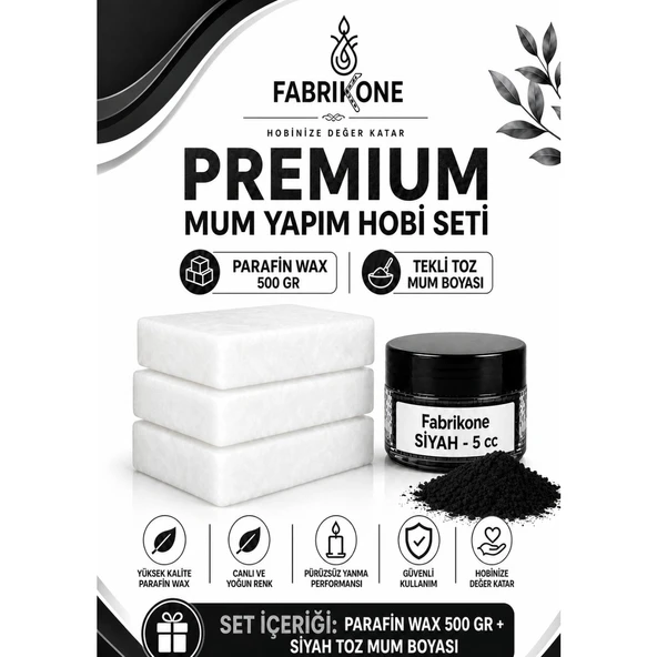 Premium Mum Yapım Hobi Seti - Parafin Wax 500 gr - Tekli Toz Mum Boyası - Siyah BKFABPW5001S ürün görseli 1
