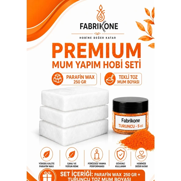 Premium Mum Yapım Hobi Seti - Parafin Wax 250 gr - Tekli Toz Mum Boyası - Turuncu BKFABPW2501T ürün görseli 1
