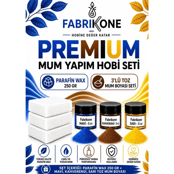 Premium Mum Yapım Hobi Seti - Parafin Wax 250 gr - 3'lü Toz Mum Boyası Seti - Mavi, Kahverengi, Sarı BKFABPW2503MKHSR ürün görseli 1