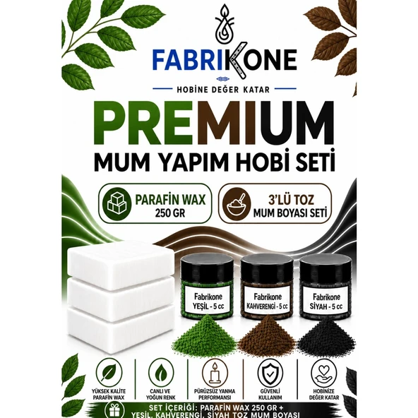 Premium Mum Yapım Hobi Seti - Parafin Wax 250 gr - 3'lü Toz Mum Boyası Seti - Yeşil, Kahverengi, Siyah BKFABPW2503YKHS ürün görseli 1