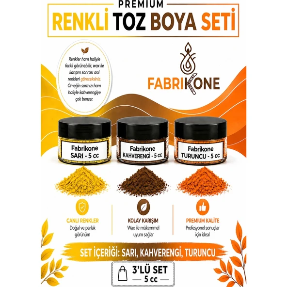 3'lü Set Premium Parafin Soya Wax Toz Mum Boyası Hobi Seti - 5 cc (Sarı, Kahverengi, Turuncu) BKFAB3SRKHT5G ürün görseli 1
