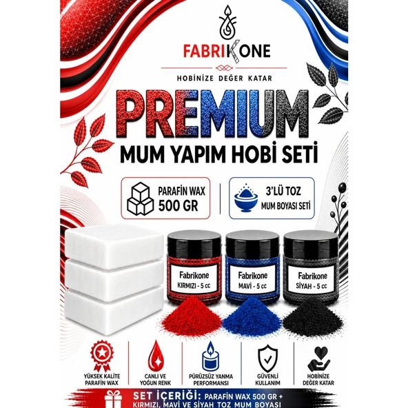 Premium Mum Yapım Hobi Seti - Parafin Wax 500 gr - 3'lü Toz Mum Boyası Seti - Kırmızı, Mavi, Siyah BKFABPW5003KMS ürün görseli 1