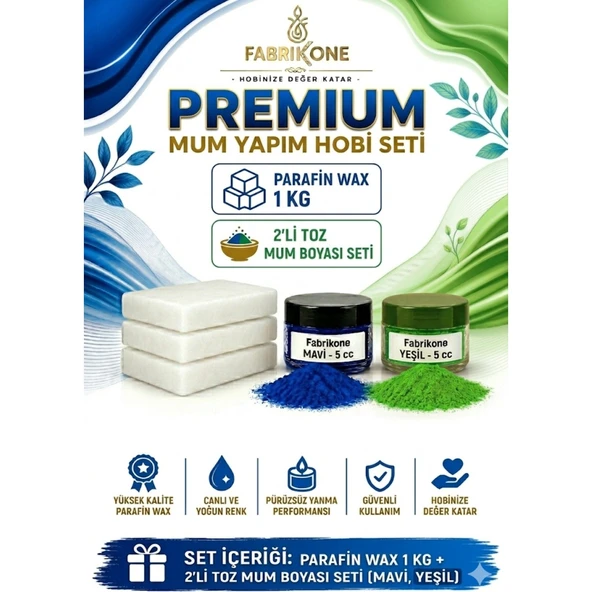Premium Mum Yapım Hobi Seti - Parafin Wax 1 kg - 2'li Toz Mum Boyası Seti - Mavi, Yeşil BKFABPW1KG2MY ürün görseli 1