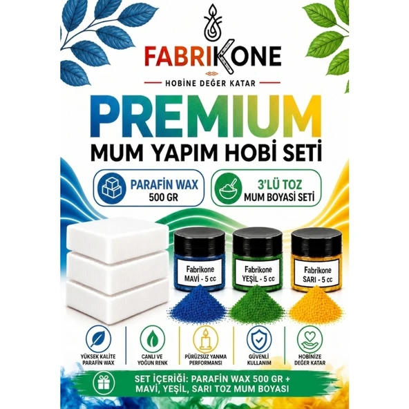 Premium Mum Yapım Hobi Seti - Parafin Wax 500 gr - 3'lü Toz Mum Boyası Seti - Mavi, Yeşil, Sarı BKFABPW5003MYSR ürün görseli 1