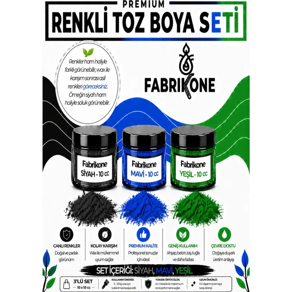3'lü Set Premium Parafin Soya Wax Toz Mum Boyası Hobi Seti - 10 cc (Siyah, Mavi, Yeşil) BKFAB3SMY10G ürün görseli 1