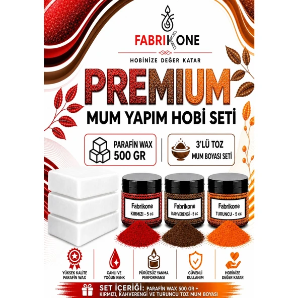 Premium Mum Yapım Hobi Seti - Parafin Wax 500 gr - 3'lü Toz Mum Boyası Seti - Kırmızı, Kahverengi, Turuncu BKFABPW5003KKHT ürün görseli 1