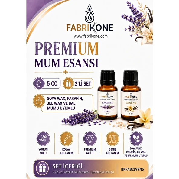 Premium Mum Esansı 5 cc 2'li Set - Lavanta, Vanilya - Soya Wax, Parafin, Jel Wax ve Bal Mumu Uyumlu BKFAB2LVVN5 ürün görseli 1