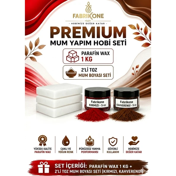 Premium Mum Yapım Hobi Seti - Parafin Wax 1 kg - 2'li Toz Mum Boyası Seti - Kırmızı, Kahverengi BKFABPW1KG2KKH ürün görseli 1