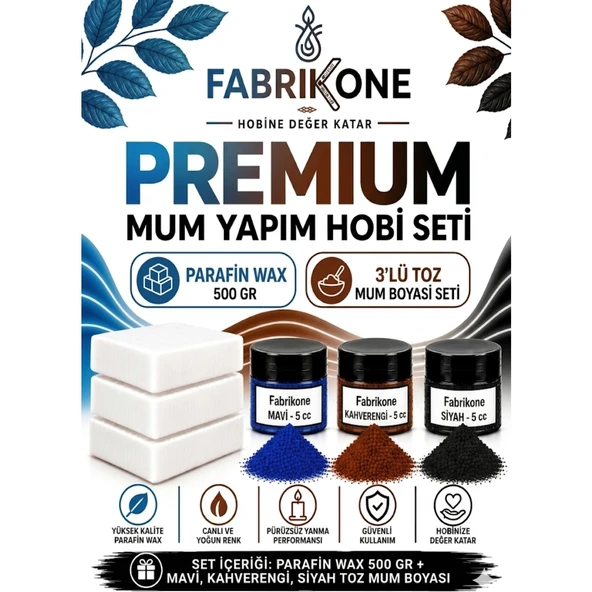 Premium Mum Yapım Hobi Seti - Parafin Wax 500 gr - 3'lü Toz Mum Boyası Seti - Mavi, Kahverengi, Siyah BKFABPW5003MKHS ürün görseli 1