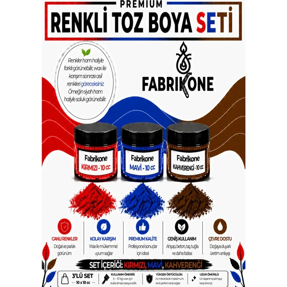 3'lü Set Premium Parafin Soya Wax Toz Mum Boyası Hobi Seti - 10 cc (Kırmızı, Mavi, Kahverengi) BKFAB3KMKH10G ürün görseli 1