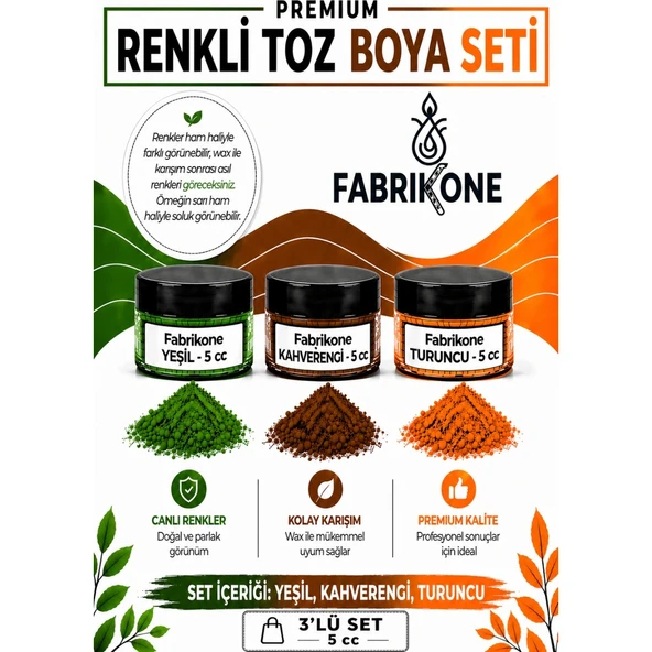 3'lü Set Premium Parafin Soya Wax Toz Mum Boyası Hobi Seti - 5 cc (Yeşil, Kahverengi, Turuncu) BKFAB3YKHT5G ürün görseli 1