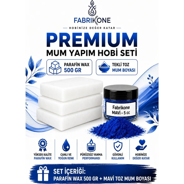 Premium Mum Yapım Hobi Seti - Parafin Wax 500 gr - Tekli Toz Mum Boyası - Mavi BKFABPW5001M ürün görseli 1