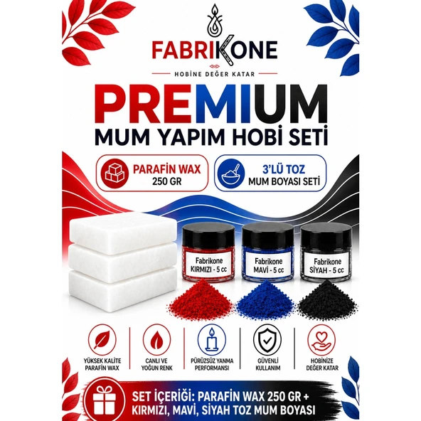 Premium Mum Yapım Hobi Seti - Parafin Wax 250 gr - 3'lü Toz Mum Boyası Seti - Kırmızı, Mavi, Siyah BKFABPW2503KMS ürün görseli 1