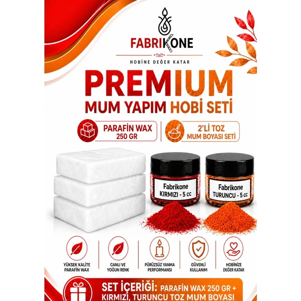 Premium Mum Yapım Hobi Seti - Parafin Wax 250 gr - 2'li Toz Mum Boyası Seti - Kırmızı, Turuncu BKFABPW2502KT ürün görseli 1