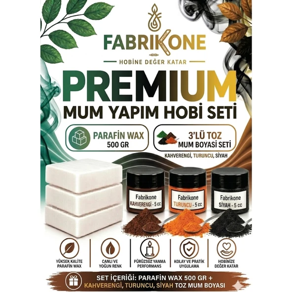 Premium Mum Yapım Hobi Seti - Parafin Wax 500 gr - 3'lü Toz Mum Boyası Seti - Kahverengi, Turuncu, Siyah BKFABPW5003KHTS ürün görseli 1